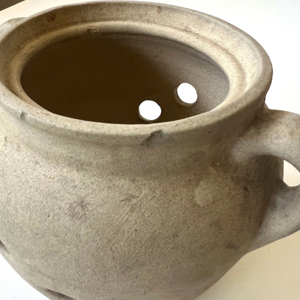 Vintage Studio Pottery Stoneware Garlic Keeper Leaf Mark USA Lid Kitchen Crock - Picture 10 of 14